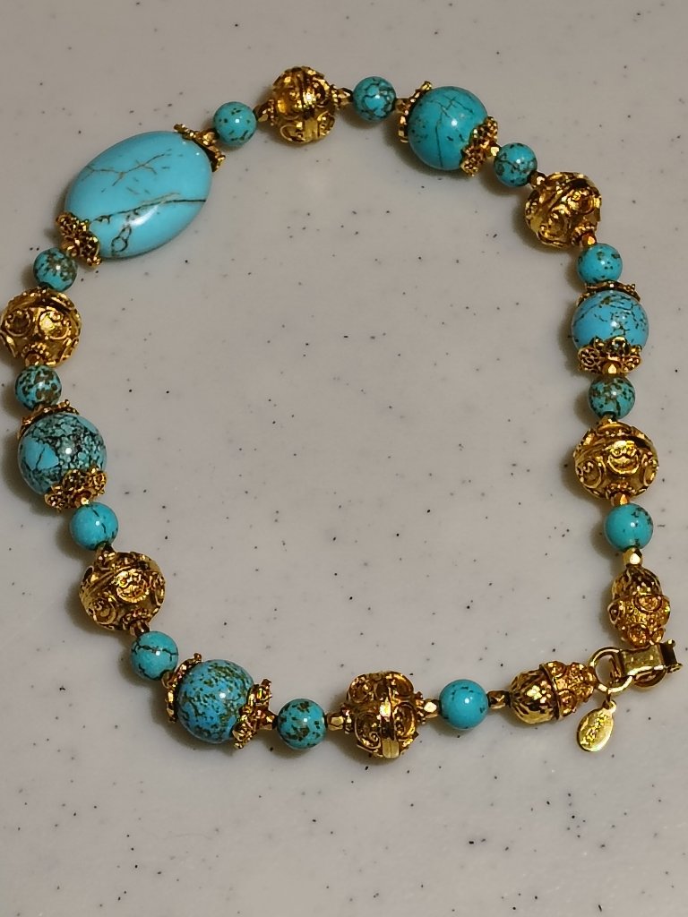 Larisa Barrera Single Stand Necklace Of Turquoise With Ornamented Beads Signed